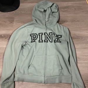 Pink zip up hoodie, size large, color green